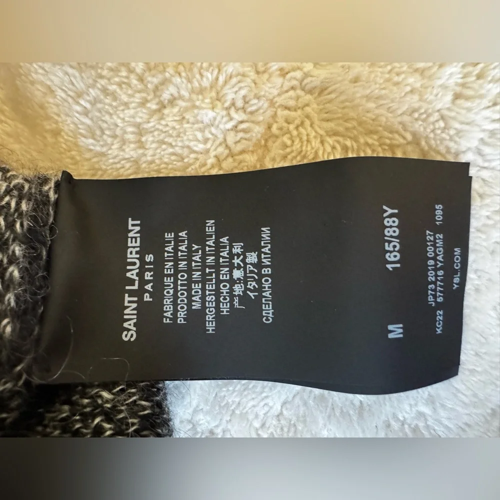 SAINT LAURENT Size M Star Print Mohair Wool Blend Sweater Black Gray Stars - Picture 6 of 7